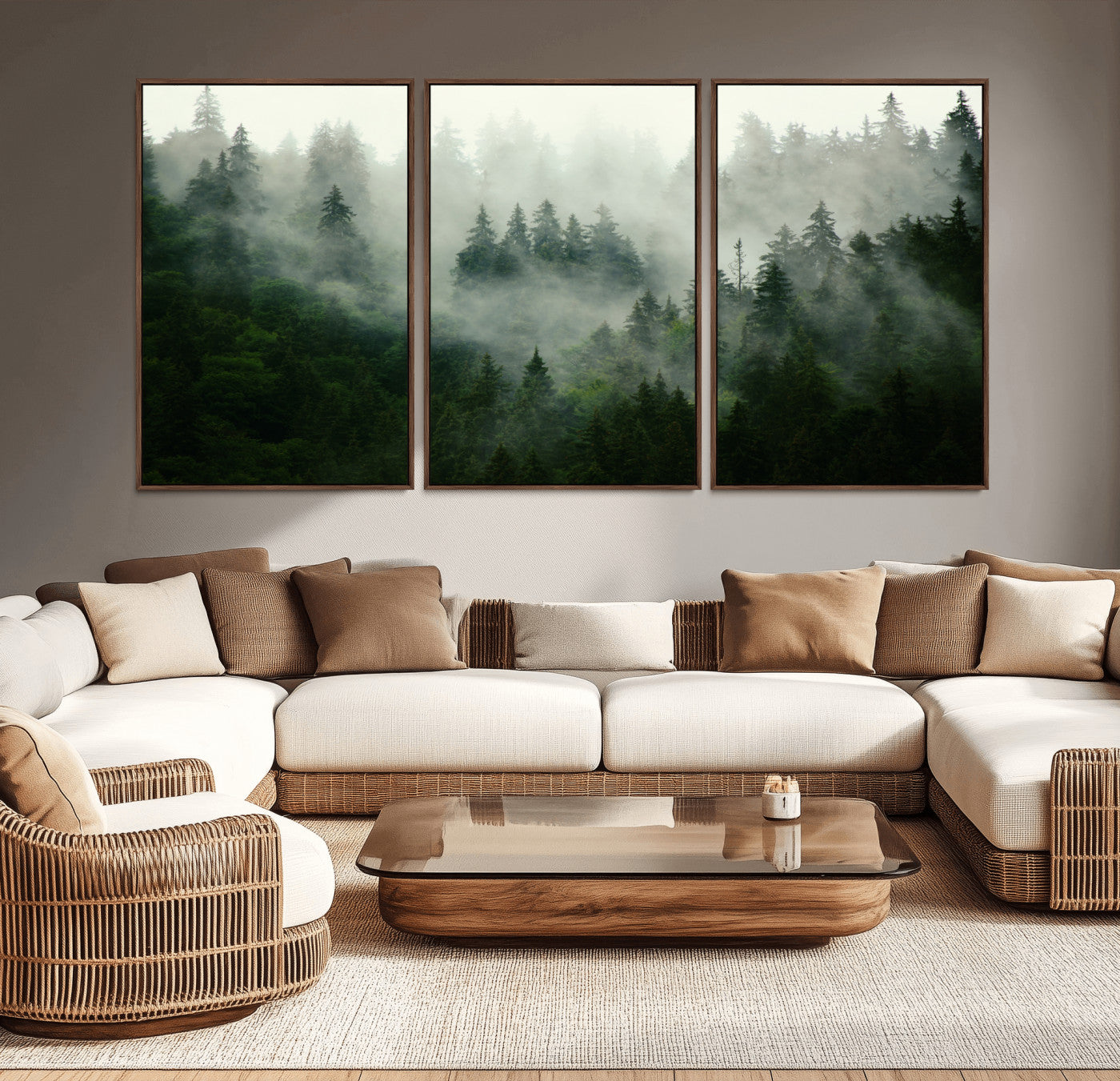167720496-MGV-CV-36X24-Misty Forest Wall Art – Serene Evergreen Trees Canvas Print, Foggy Mountain Nature Landscape Decor for Bedroom, Living Room or
