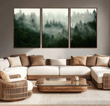 167720496-MGV-CV-36X24-Misty Forest Wall Art – Serene Evergreen Trees Canvas Print, Foggy Mountain Nature Landscape Decor for Bedroom, Living Room or