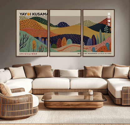 11242-MGV-CV-36X24-Kusama Wall Art – Abstract Colorful Hills Canvas Print, Modern Japanese Inspired Landscape Poster for Living Room, Office or