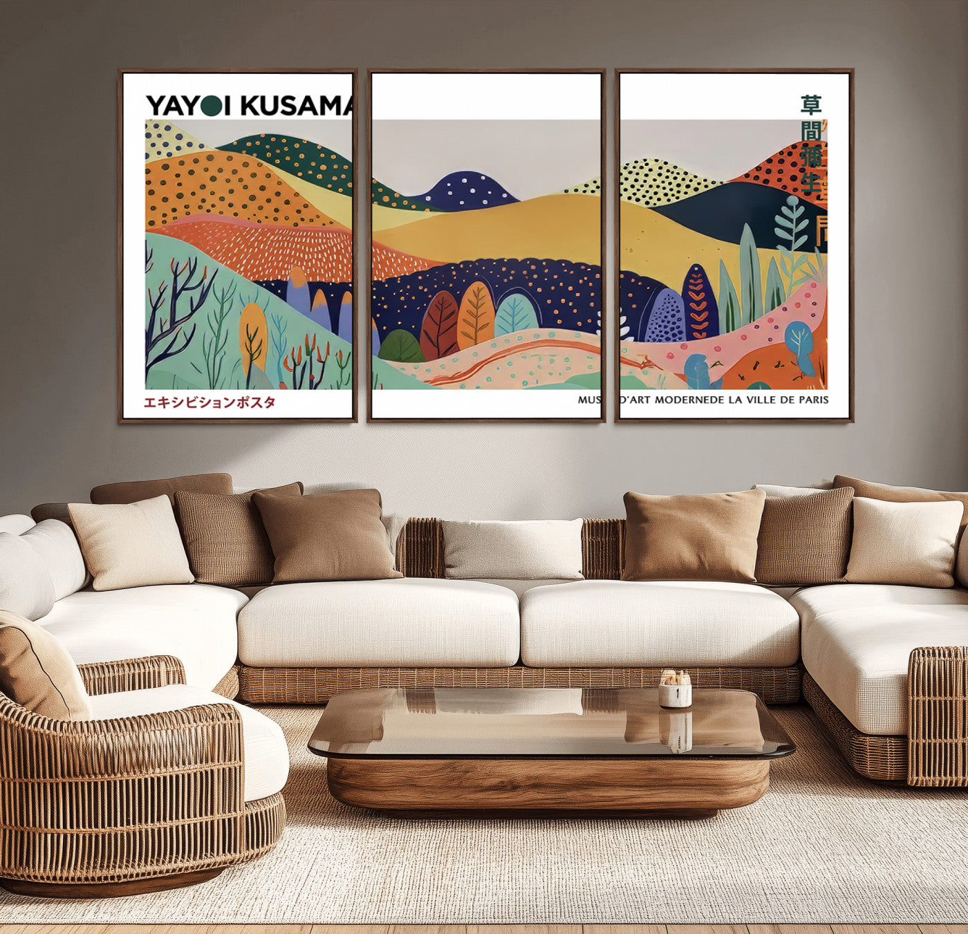 66936-MGV-CV-36X24-Kusama Wall Art – Vibrant Abstract Hills Canvas Print, Japanese Modern Landscape Poster for Living Room, Office, Studio or