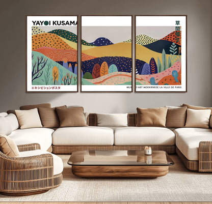 66936-MGV-CV-36X24-Kusama Wall Art – Vibrant Abstract Hills Canvas Print, Japanese Modern Landscape Poster for Living Room, Office, Studio or
