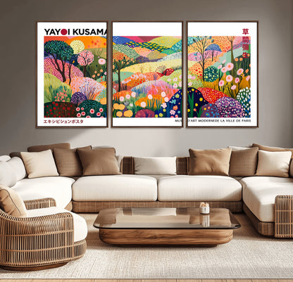 75201-MGV-CV-36X24-Yayoi Kusama Floral Wall Art – Vibrant Abstract Landscape Canvas Print, Modern Pop Art Poster for Living Room, Bedroom, or Gallery