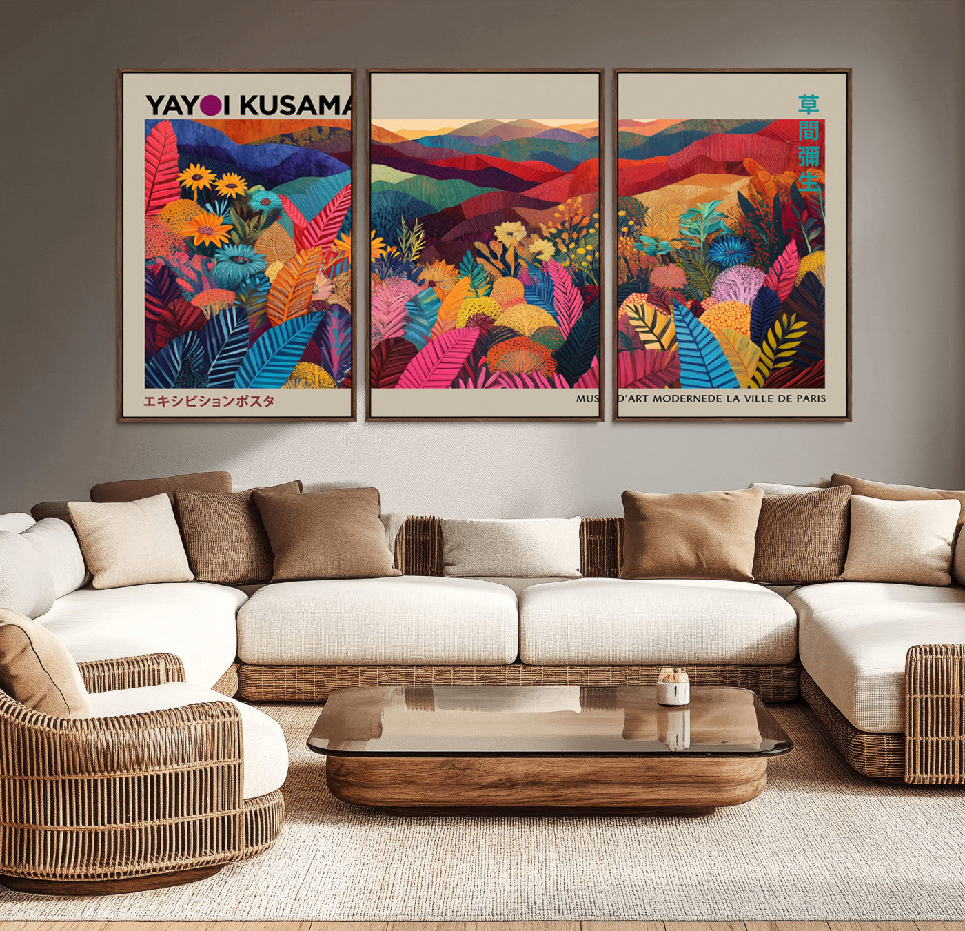 70959-MGV-CV-36X24-Yayoi Kusama Inspired Wall Art – Bold Floral Landscape Canvas Print, Vibrant Modern Abstract Poster for Living Room, Bedroom, or