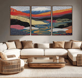 22313-MGV-CV-36X24-Yayoi Kusama Wall Art – Abstract Mount Fuji Landscape Canvas Print, Vibrant Japanese Nature Scene with River, Mountains and Sky