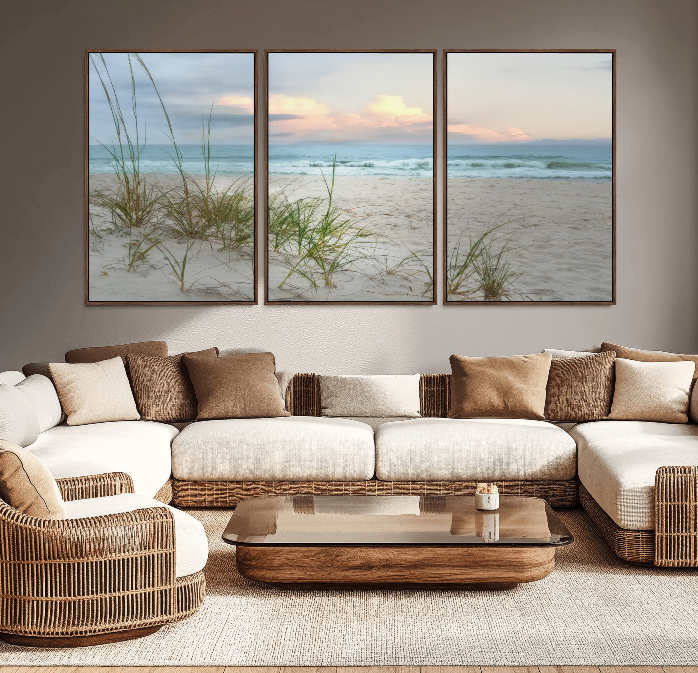 Test1001-MGV-CV-36X24-Coastal Beach Wall Art – Panoramic Ocean Waves and Sandy Dunes Canvas Print, Serene Seascape with Sea Oats for Relaxing Home or