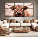 93730-MGV-CV-36X24-Scottish Cow Wall Art Canvas Print, Framed Longhorn Cow Art Picture Print, Highland Cattle Perfect Rustic Farmhouse Decor Artwork