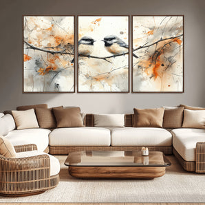 98244-MGV-CV-36X24-Bird Wall Art – Watercolor Songbirds on Branch Canvas Print, Nature Painting Poster with Autumn Leaves for Living Room, Bedroom,