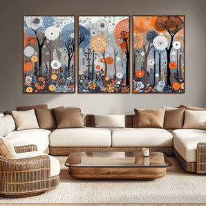 48857-MGV-CV-36X24-Abstract Forest Wall Art – Colorful Tree and Flower Canvas Print, Modern Nature Painting Poster for Living Room, Bedroom, Office