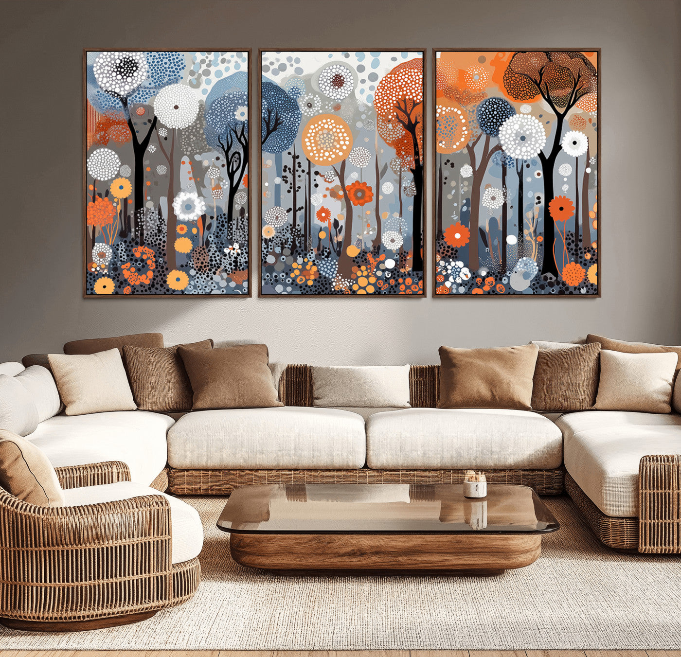 48857-MGV-CV-36X24-Abstract Forest Wall Art – Colorful Tree and Flower Canvas Print, Modern Nature Painting Poster for Living Room, Bedroom, Office