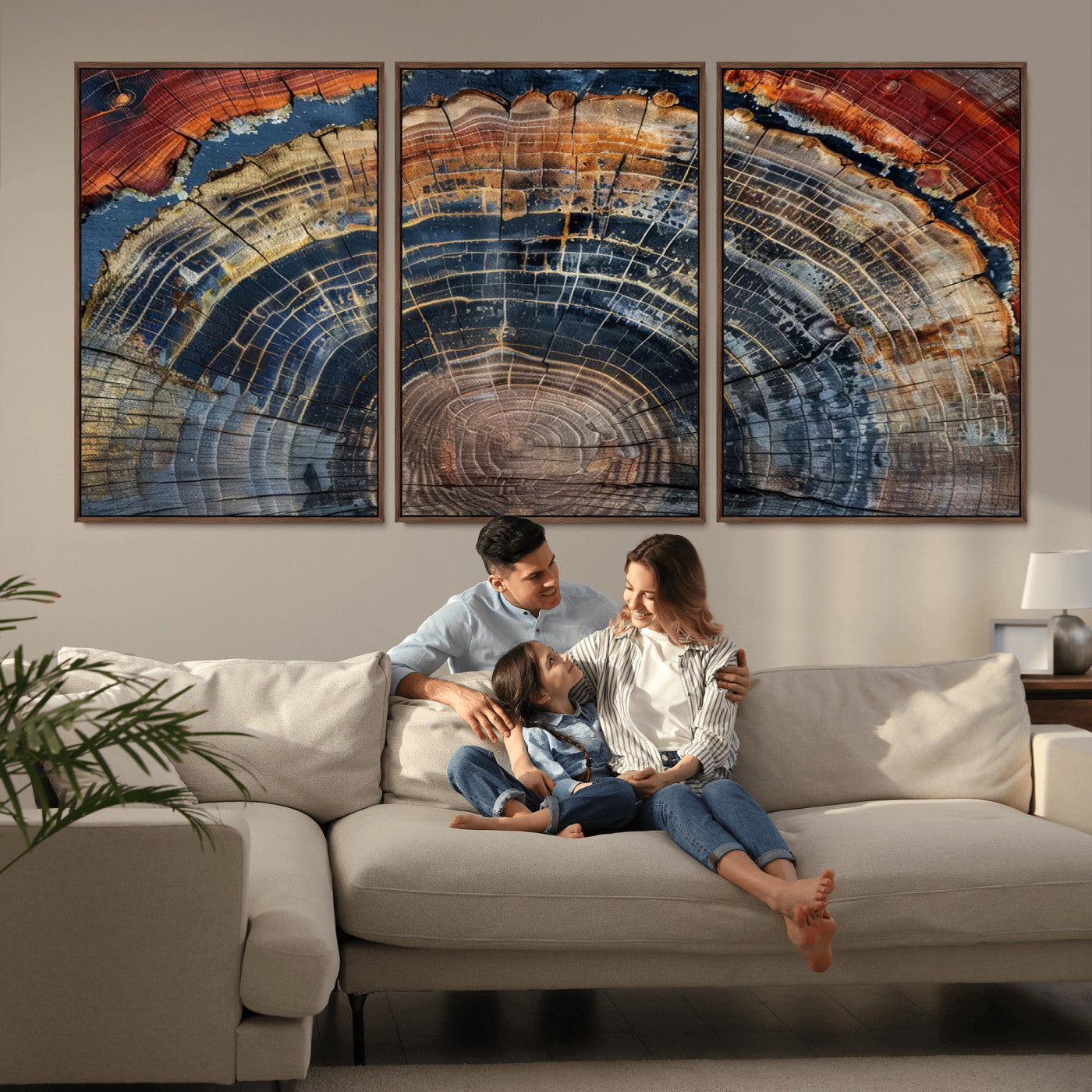 63519-MGV-FC-60X30-3P_Walnut-Tree Ring Wall Art – Rustic Nature Wood Grain Canvas Print, Abstract Natural Texture Artwork Poster for Living Room, Bedroom,