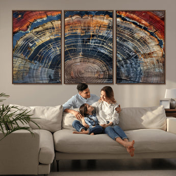 63519-MGV-FC-60X30-3P_Walnut-Tree Ring Wall Art – Rustic Nature Wood Grain Canvas Print, Abstract Natural Texture Artwork Poster for Living Room, Bedroom,