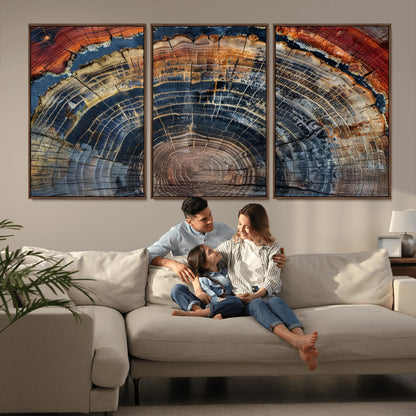 63519-MGV-FC-60X30-3P_Walnut-Tree Ring Wall Art – Rustic Nature Wood Grain Canvas Print, Abstract Natural Texture Artwork Poster for Living Room, Bedroom,