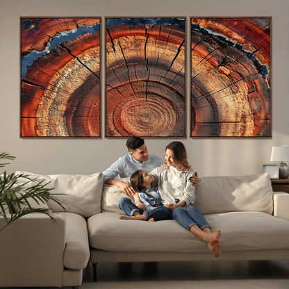 28555-MGV-FC-60X30-3P_Walnut-Tree Ring Wall Art – Rustic Wood Grain Canvas Print, Natural Texture Abstract Artwork Poster for Living Room, Bedroom, Office,