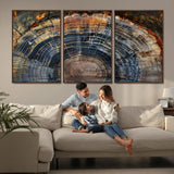 16193-MGV-FC-60X30-3P_Walnut-Tree Ring Wall Art – Abstract Wood Grain Canvas Print, Rustic Nature Texture Artwork Poster for Living Room, Bedroom, Office,