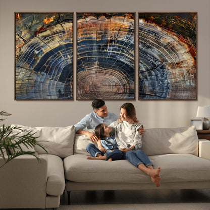 16193-MGV-FC-60X30-3P_Walnut-Tree Ring Wall Art – Abstract Wood Grain Canvas Print, Rustic Nature Texture Artwork Poster for Living Room, Bedroom, Office,