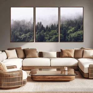 42578900-MGV-CV-36X24-Misty Pine Forest Wall Art – Tranquil Foggy Mountain Canvas Print, Nature Landscape Décor for Bedroom, Living Room, Cabin or