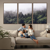 42578900-MGV-FC-60X30-3P_Walnut-Misty Forest Wall Art – Serene Mountain Pine Tree Canvas Print, Nature Landscape Decor for Bedroom, Living Room, Office or Rustic