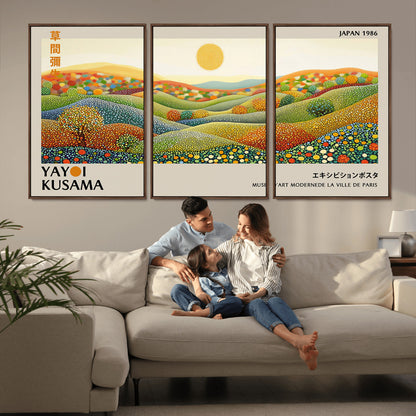 33864-MGV-FC-60X30-3P_Walnut-Pointillism Yayoi Wall Art Canvas Print, Framed Yayoi Kusama Art Picture Print, Yayoi Kusama Dot Perfect Abstract Nature Decor