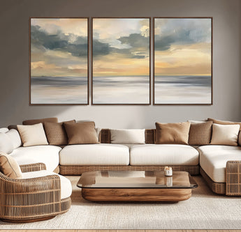 45544-MGV-CV-36X24-Ocean Sunset Wall Art – Serene Seascape Canvas Print with Golden Sky and Calm Water, Coastal Beach Artwork for Living Room,