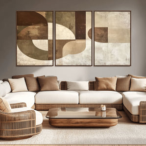 59767-MGV-CV-36X24-Abstract Geometric Shapes Wall Art – Modern Minimalist Canvas Print, Neutral Brown Beige Tan Artwork for Living Room, Bedroom,