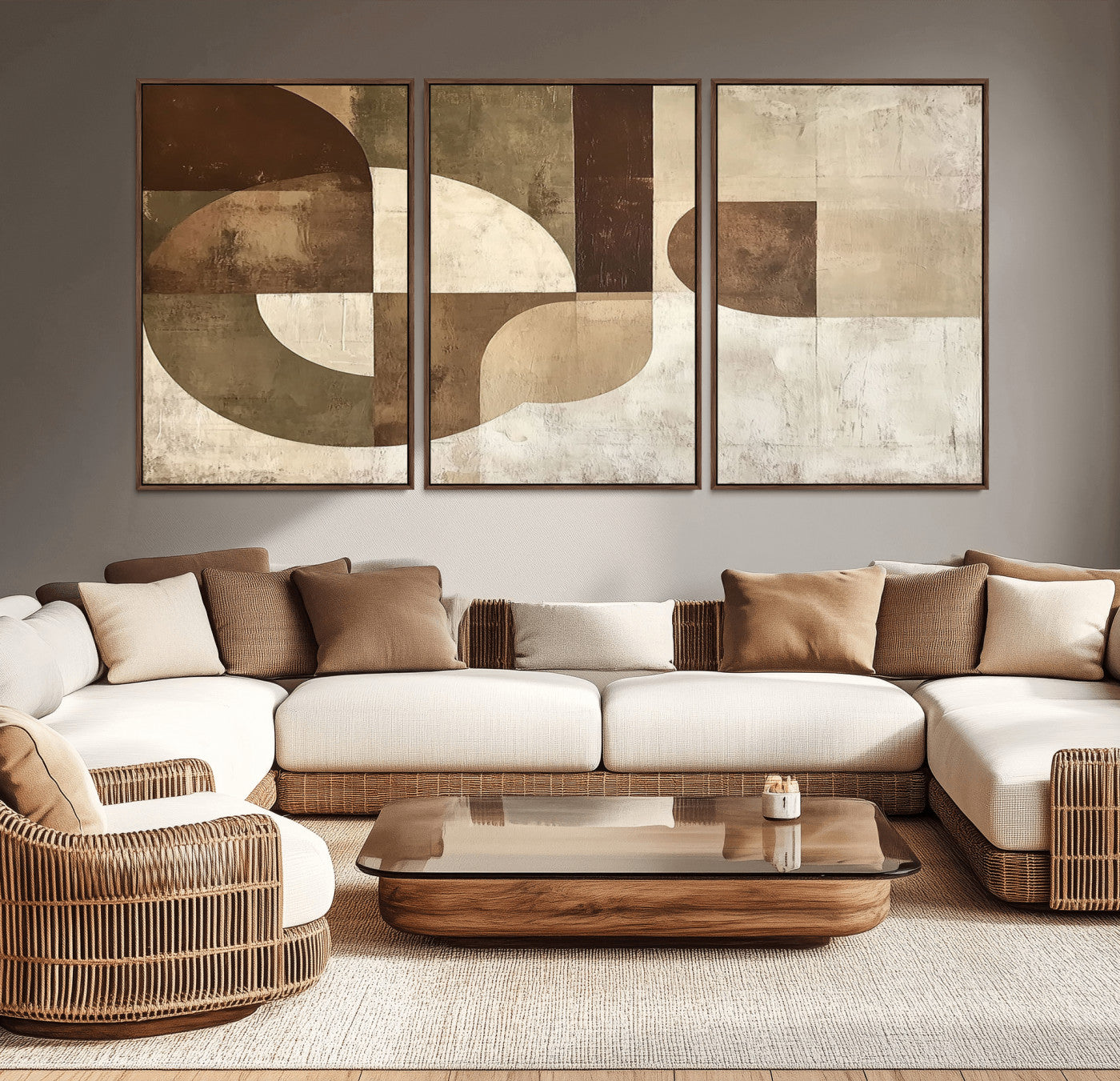 59767-MGV-CV-36X24-Abstract Geometric Shapes Wall Art – Modern Minimalist Canvas Print, Neutral Brown Beige Tan Artwork for Living Room, Bedroom,