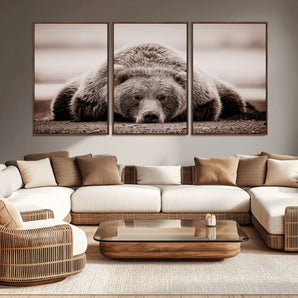 20611-MGV-CV-36X24-Grizzly Bear Wall Art – Majestic Wildlife Sepia Canvas Print, Rustic Nature Animal Artwork for Cabin, Lodge, Living Room, Bedroom,