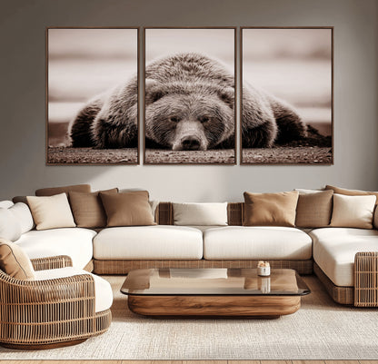 20611-MGV-CV-36X24-Grizzly Bear Wall Art – Majestic Wildlife Sepia Canvas Print, Rustic Nature Animal Artwork for Cabin, Lodge, Living Room, Bedroom,