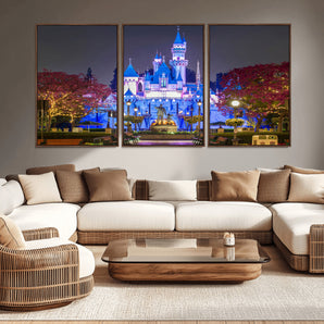 66710-MGV-CV-36X24-Enchanted Castle Wall Art – Magical Night Scene Canvas Print with Glowing Lights, Fantasy Architecture Artwork for Living Room,