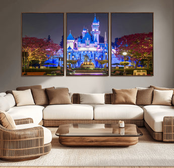 66710-MGV-CV-36X24-Enchanted Castle Wall Art – Magical Night Scene Canvas Print with Glowing Lights, Fantasy Architecture Artwork for Living Room,