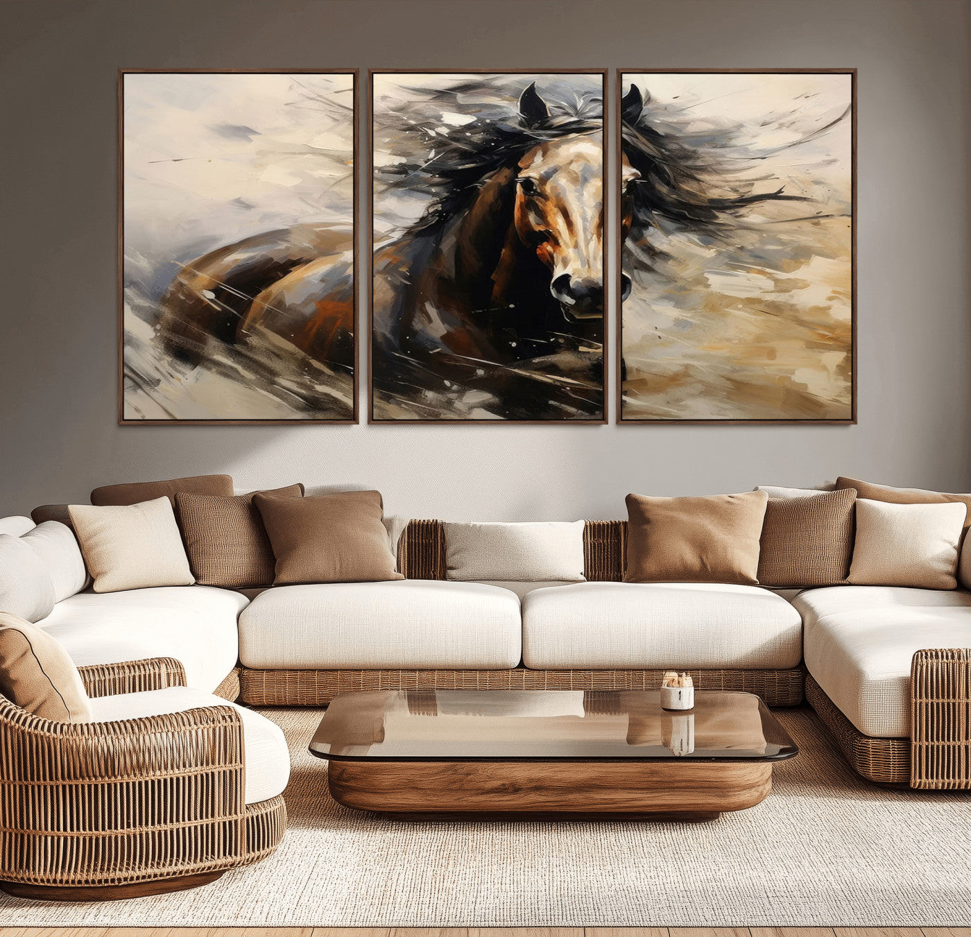 53001-MGV-CV-36X24-Wild Horse Wall Art – Majestic Stallion Canvas Print with Flowing Mane, Rustic Western Style Painting for Living Room, Office or