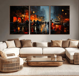 32816-MGV-CV-36X24-City Jazz Night Wall Art – Modern Abstract Urban Street Scene Canvas Print, Moody Music-Themed Decor for Living Room, Office, or