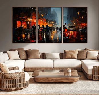 32816-MGV-CV-36X24-City Jazz Night Wall Art – Modern Abstract Urban Street Scene Canvas Print, Moody Music-Themed Decor for Living Room, Office, or