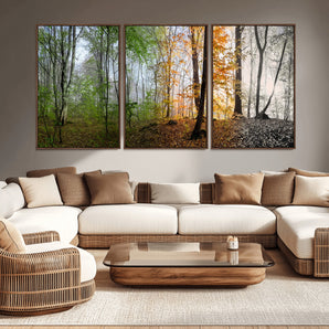 95317-MGV-CV-36X24-Four Seasons Forest Wall Art – Panoramic Nature Canvas Print Showing Spring, Summer, Autumn and Winter Landscape for Living Room,