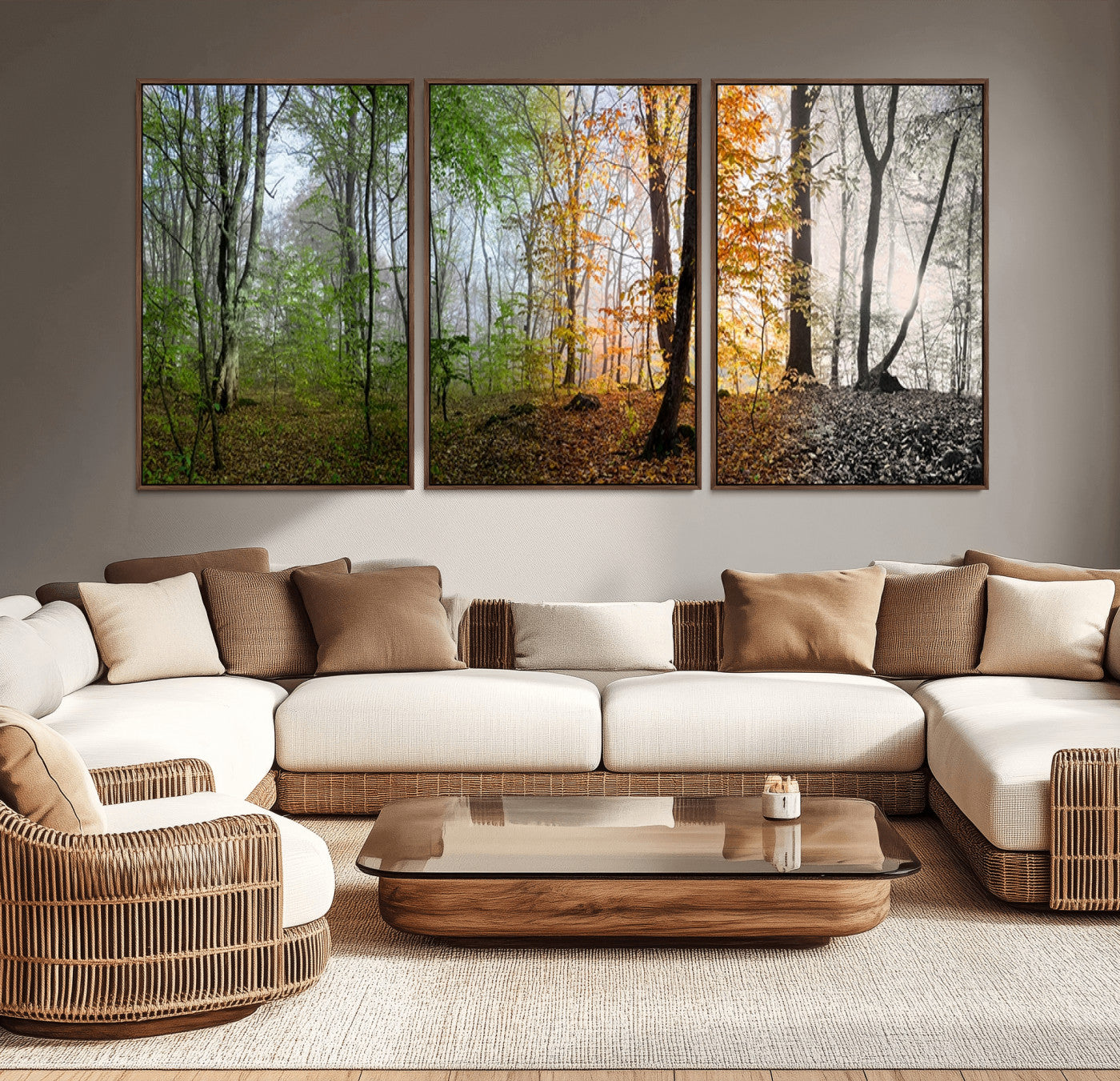 95317-MGV-CV-36X24-Four Seasons Forest Wall Art – Panoramic Nature Canvas Print Showing Spring, Summer, Autumn and Winter Landscape for Living Room,
