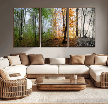 95317-MGV-CV-36X24-Four Seasons Forest Wall Art – Panoramic Nature Canvas Print Showing Spring, Summer, Autumn and Winter Landscape for Living Room,