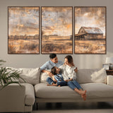 FARM2-MGV-FC-60X30-3P_Walnut-Rustic Farmhouse Wall Art Canvas Print, Framed Old Barn Art Picture Print, Southwestern Farmhouse Perfect Rustic Decor Artwork