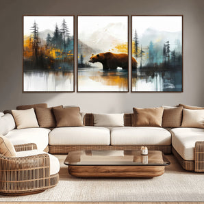 50308-MGV-CV-36X24-Bear Wilderness Wall Art – Mountain Forest Canvas Print, Rustic Cabin Decor with Wildlife Landscape, Nature Artwork for Lodge,