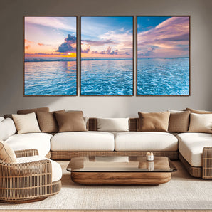 36641-MGV-CV-36X24-Ocean Sunset Wall Art – Panoramic Seascape Canvas Print Featuring Waves and Colorful Sky, Coastal Beach Artwork for Living Room,