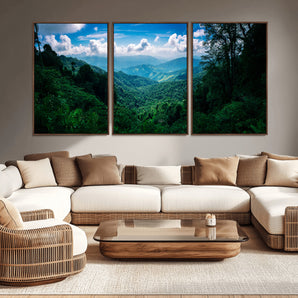 74439378-MGV-CV-36X24-Tropical Jungle Wall Art Canvas Print, Framed Lush Valley Art Picture Print, Forest Mountains Perfect Tropical Wilderness Decor