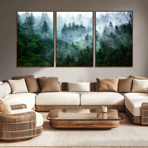 17393683-MGV-CV-36X24-Misty Forest Art Wall Art Canvas Print, Framed Foggy Mountain Art Art Picture Print, Scenic Wall Print Perfect Decor Artwork