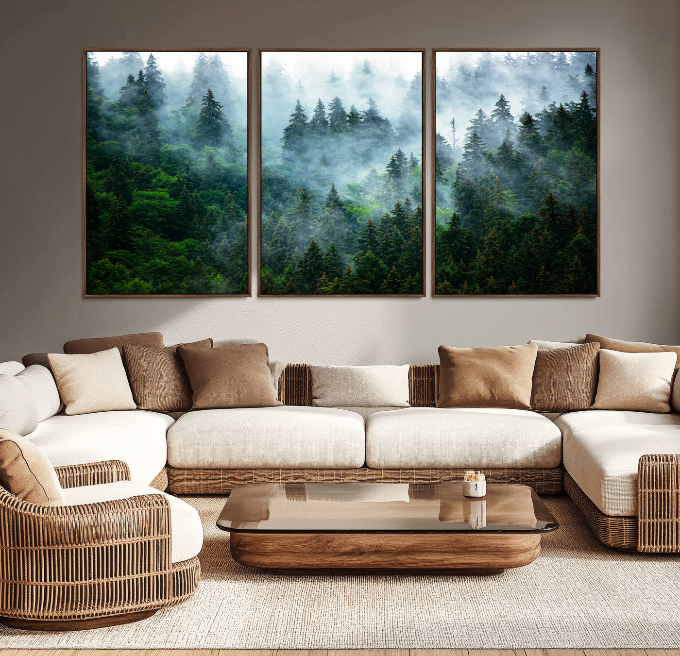 17393683-MGV-CV-36X24-Misty Forest Art Wall Art Canvas Print, Framed Foggy Mountain Art Art Picture Print, Scenic Wall Print Perfect Decor Artwork