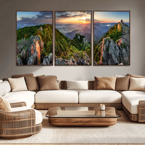 51582565-MGV-CV-36X24-Mountain Sunrise Panorama Wall Art – Scenic Landscape Canvas Print, Hiking Adventure Nature Photography, Large Mountain Range Wall