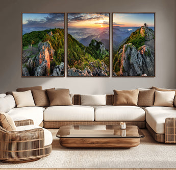 51582565-MGV-CV-36X24-Mountain Sunrise Panorama Wall Art – Scenic Landscape Canvas Print, Hiking Adventure Nature Photography, Large Mountain Range Wall