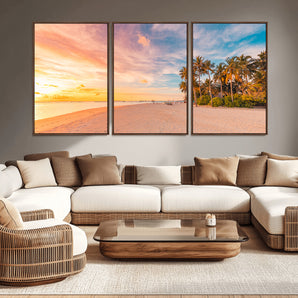 41542880-MGV-CV-36X24-Tropical Beach Wall Art Canvas Print, Framed Palm Trees Art Picture Print, Sunset Shore Perfect Tropical Coastal Decor Artwork