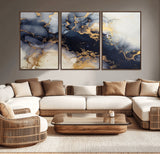 41136487-MGV-CV-36X24-Black Marble Wall Art Canvas Print, Framed Gold Veins Art Picture Print, Abstract Texture Perfect Moody Luxe Decor Artwork