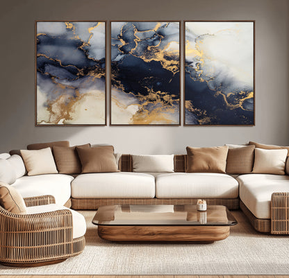 41136487-MGV-CV-36X24-Black Marble Wall Art Canvas Print, Framed Gold Veins Art Picture Print, Abstract Texture Perfect Moody Luxe Decor Artwork