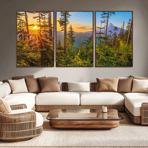 83544043-MGV-CV-36X24-Forest Sunset Wall Art Canvas Print, Framed Sunset Trees Art Picture Print, Green Pines Perfect Rustic Nature Decor Artwork