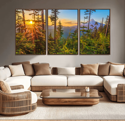 83544043-MGV-CV-36X24-Forest Sunset Wall Art Canvas Print, Framed Sunset Trees Art Picture Print, Green Pines Perfect Rustic Nature Decor Artwork