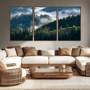 84598503-MGV-CV-36X24-Misty Forest Wall Art Canvas Print, Framed Pine Hills Art Picture Print, Moody Hills Perfect Moody Woodland Decor Artwork