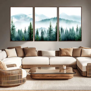 16716676-MGV-CV-36X24-Pine Forest Wall Art Canvas Print, Framed Misty Mountains Art Picture Print, Foggy Trees Perfect Moody Forest Decor Artwork